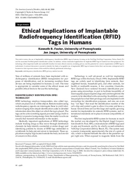 implantable radiofrequency tags ethical issues